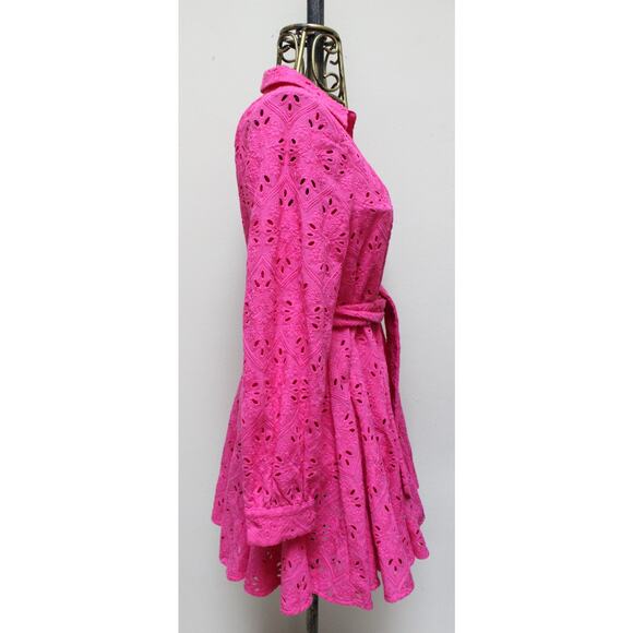 Sezane Pink Sol Swing Lace Crochet Button Down Mini Shirt Dress Size 34/US 2 - Picture 3 of 5